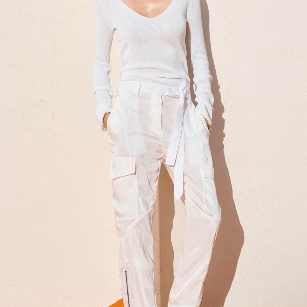 NWT 🦋Zara White Trousers Relaxed Fit with Tie Belt
